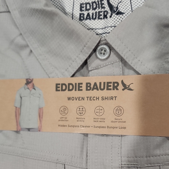 ☆☆HOST PIC ☆☆ Eddie Bauer Light Gray Woven Tech Shirt XXL NWT - Picture 2 of 6